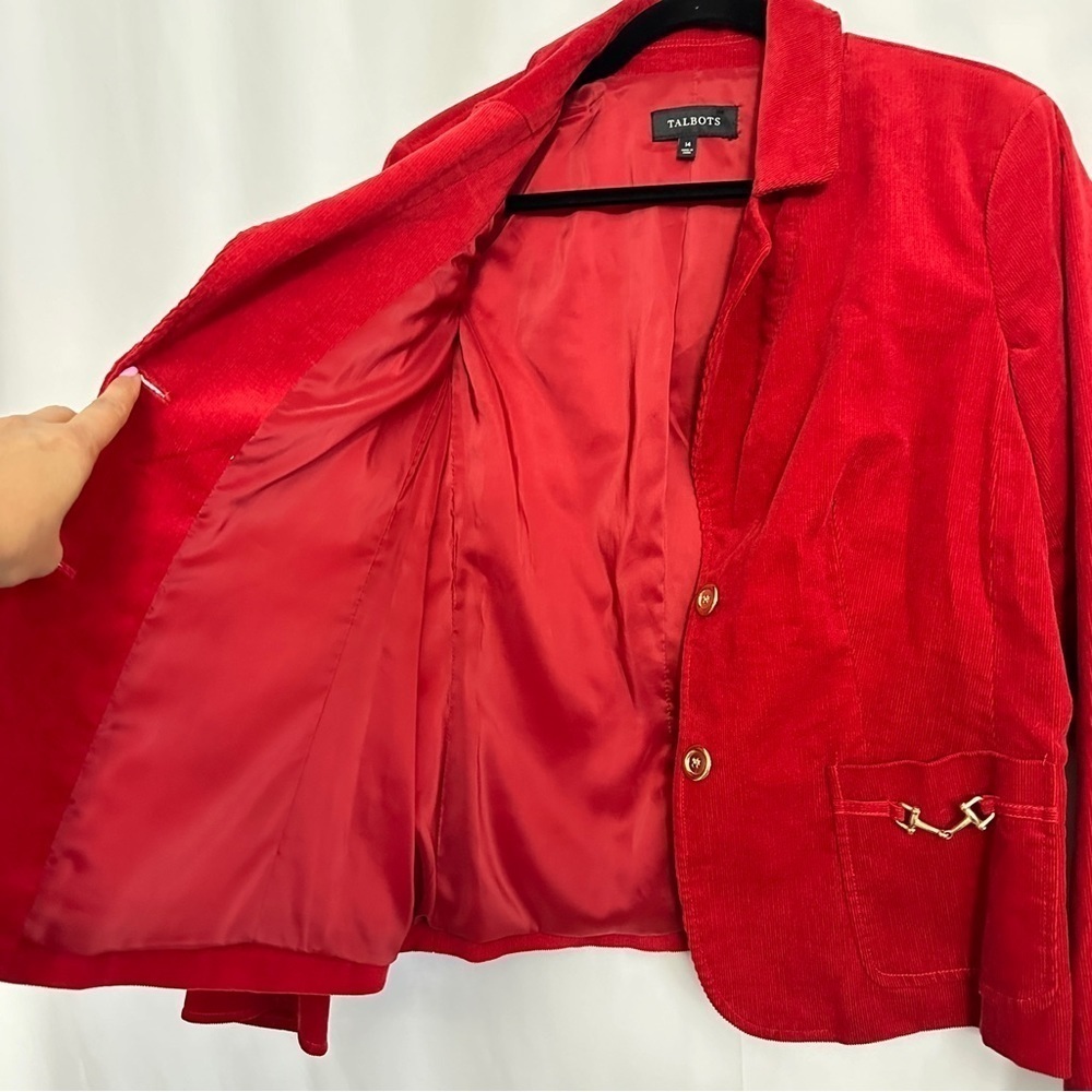 Talbots Women's Red Corduroy Blazer Jacket Gold Button Front Closure sz 14 - Picture 11 of 11